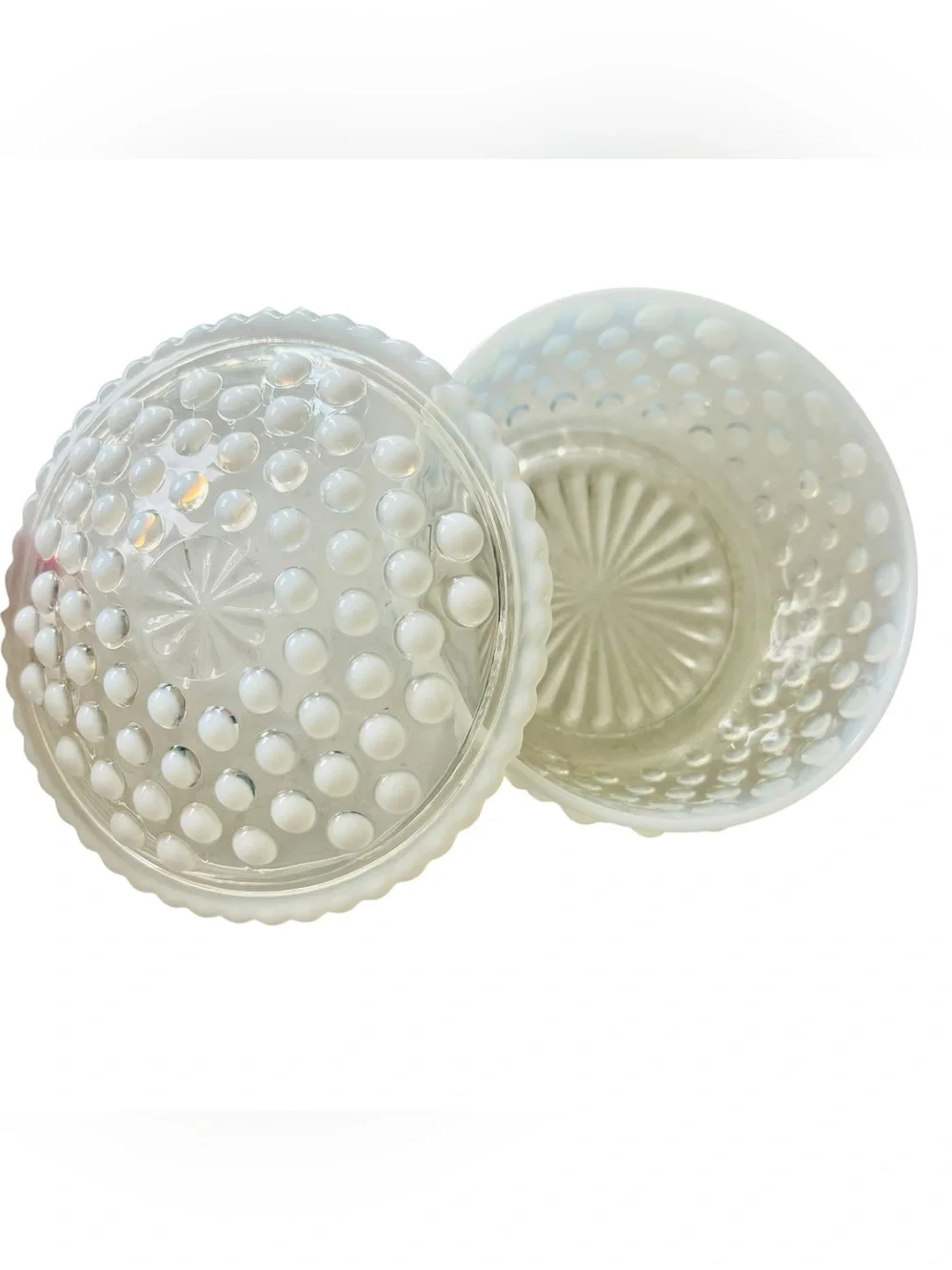 Vintage Anchor Hocking Moonstone Opalescent Hobnail Lidded Powder Trinket Box